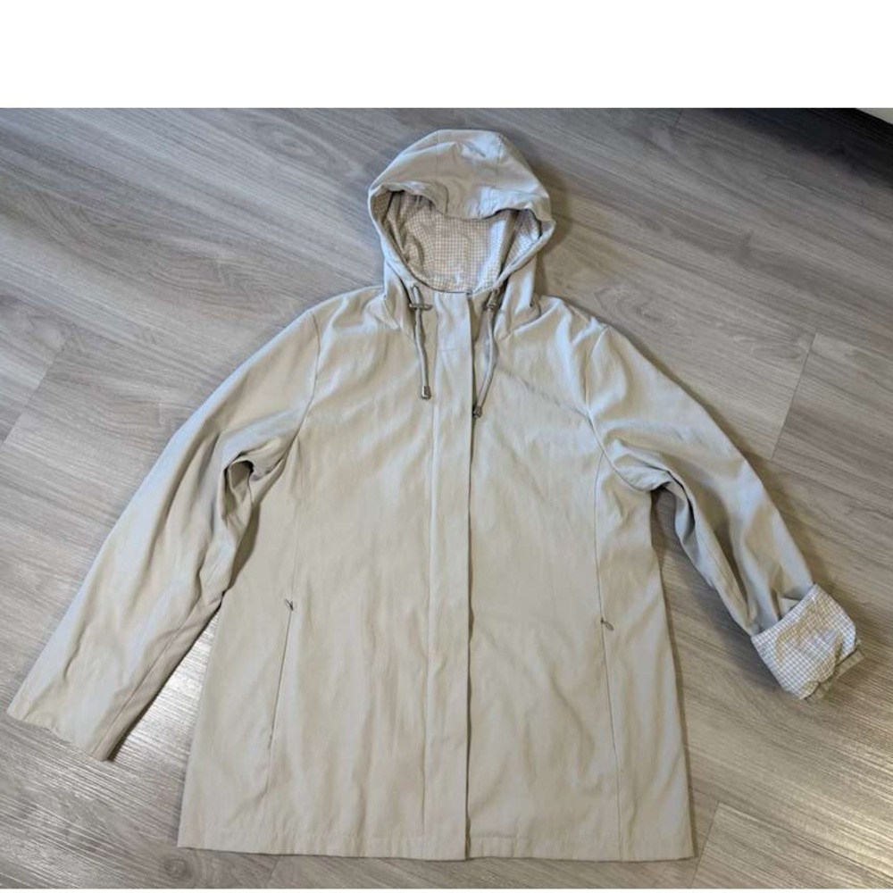 Madison Mens Beige Hooded Lightweight Jacket Large Zip Front Gingham Lined